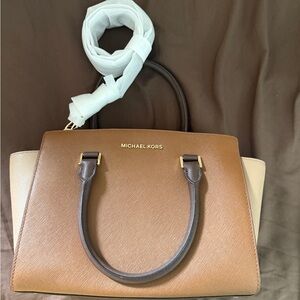 MICHAEL Michael Kors Brown and Cream Satchel
